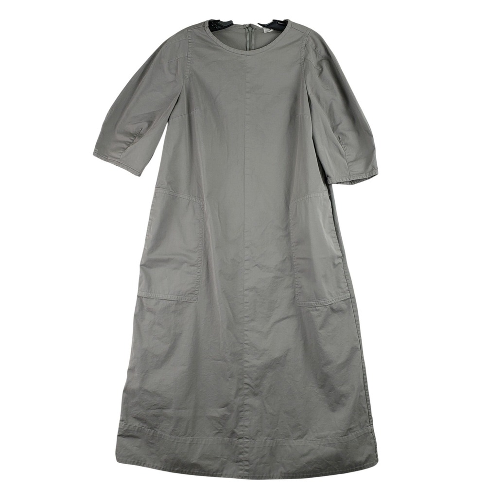 Everlane The Short-Sleeve Puff Midi Dress Women M Grey Minimalist Organic Cotton